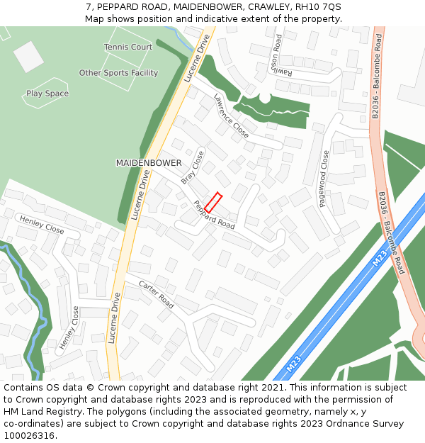 7, PEPPARD ROAD, MAIDENBOWER, CRAWLEY, RH10 7QS: Location map and indicative extent of plot