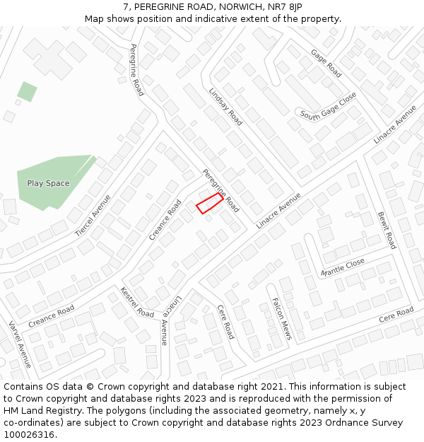 7, PEREGRINE ROAD, NORWICH, NR7 8JP: Location map and indicative extent of plot