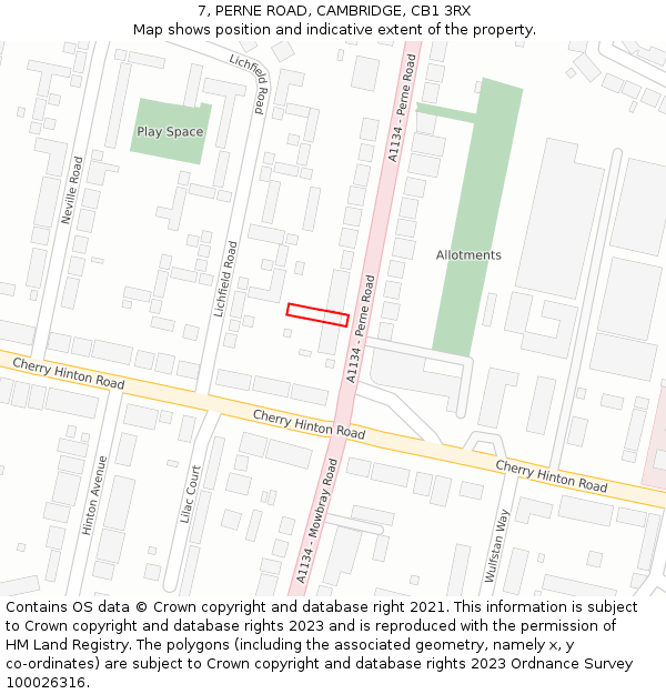 7, PERNE ROAD, CAMBRIDGE, CB1 3RX: Location map and indicative extent of plot