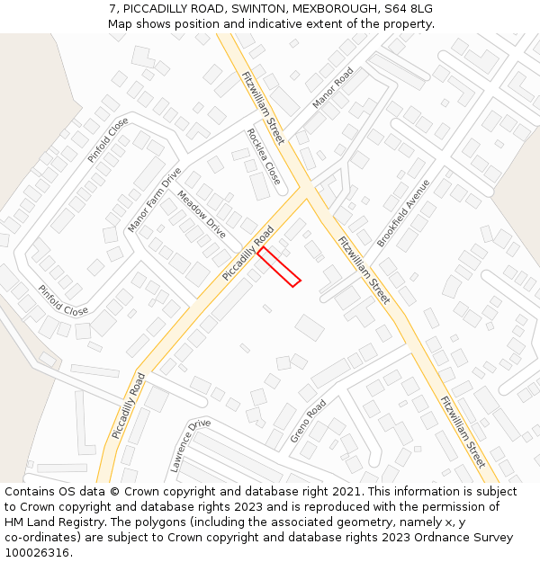 7, PICCADILLY ROAD, SWINTON, MEXBOROUGH, S64 8LG: Location map and indicative extent of plot