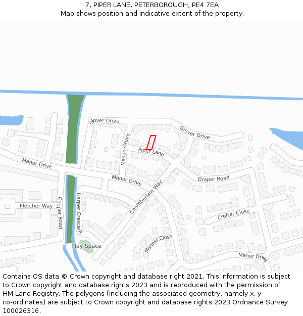 7, PIPER LANE, PETERBOROUGH, PE4 7EA: Location map and indicative extent of plot
