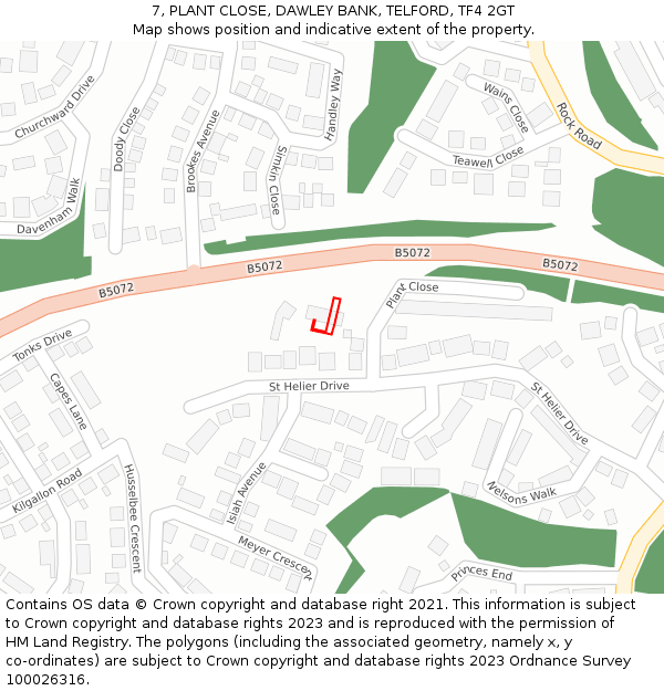 7, PLANT CLOSE, DAWLEY BANK, TELFORD, TF4 2GT: Location map and indicative extent of plot