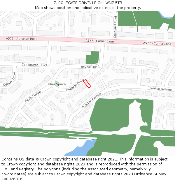 7, POLEGATE DRIVE, LEIGH, WN7 5TB: Location map and indicative extent of plot