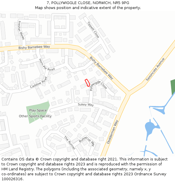 7, POLLYWIGGLE CLOSE, NORWICH, NR5 9PG: Location map and indicative extent of plot