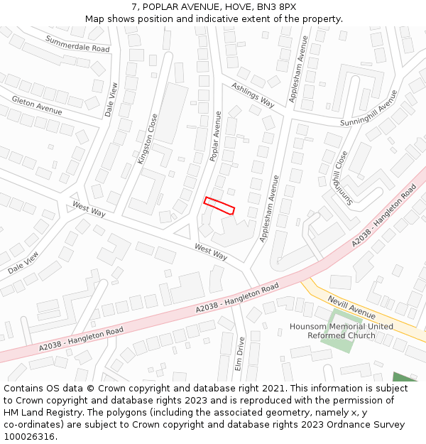 7, POPLAR AVENUE, HOVE, BN3 8PX: Location map and indicative extent of plot