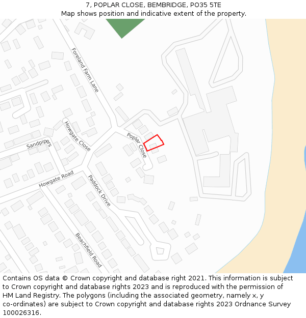 7, POPLAR CLOSE, BEMBRIDGE, PO35 5TE: Location map and indicative extent of plot