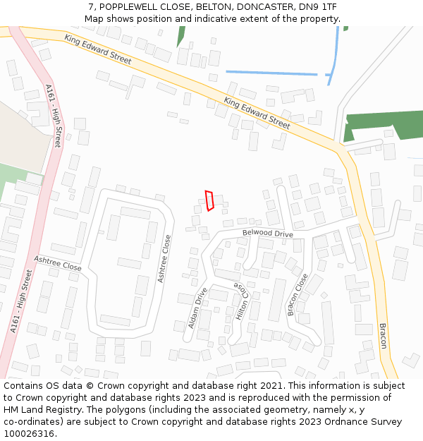7, POPPLEWELL CLOSE, BELTON, DONCASTER, DN9 1TF: Location map and indicative extent of plot