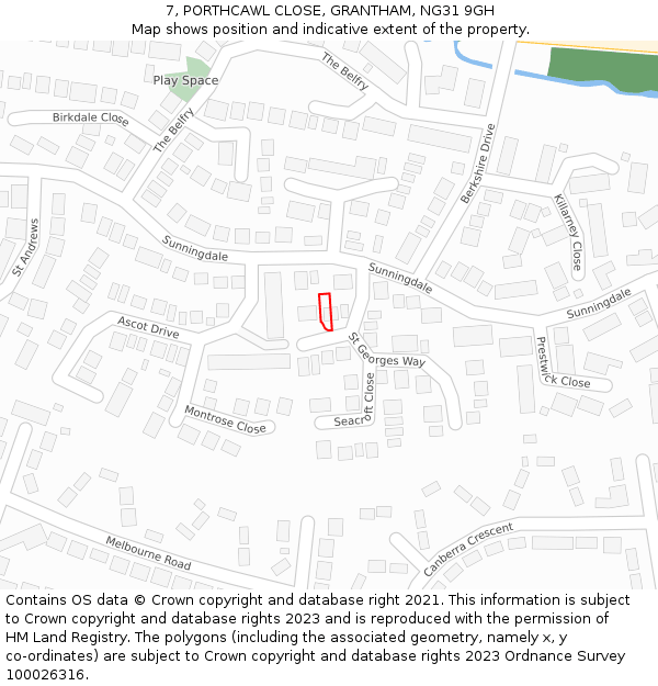 7, PORTHCAWL CLOSE, GRANTHAM, NG31 9GH: Location map and indicative extent of plot