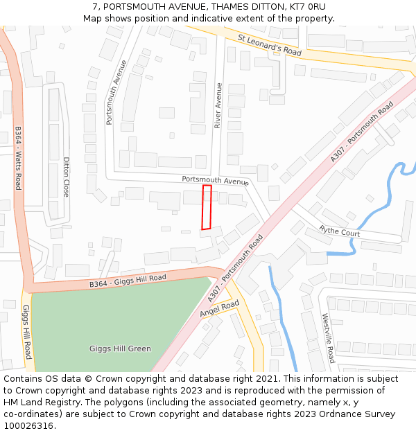 7, PORTSMOUTH AVENUE, THAMES DITTON, KT7 0RU: Location map and indicative extent of plot