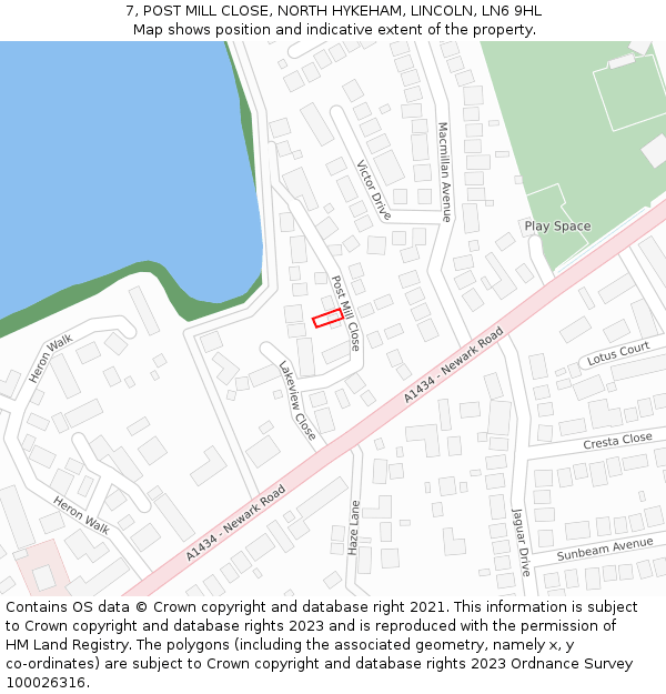 7, POST MILL CLOSE, NORTH HYKEHAM, LINCOLN, LN6 9HL: Location map and indicative extent of plot