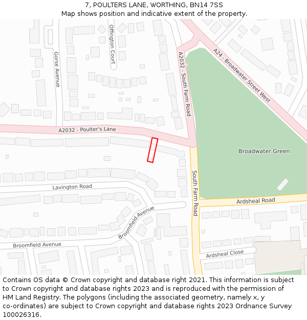 7, POULTERS LANE, WORTHING, BN14 7SS: Location map and indicative extent of plot
