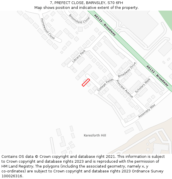 7, PREFECT CLOSE, BARNSLEY, S70 6FH: Location map and indicative extent of plot
