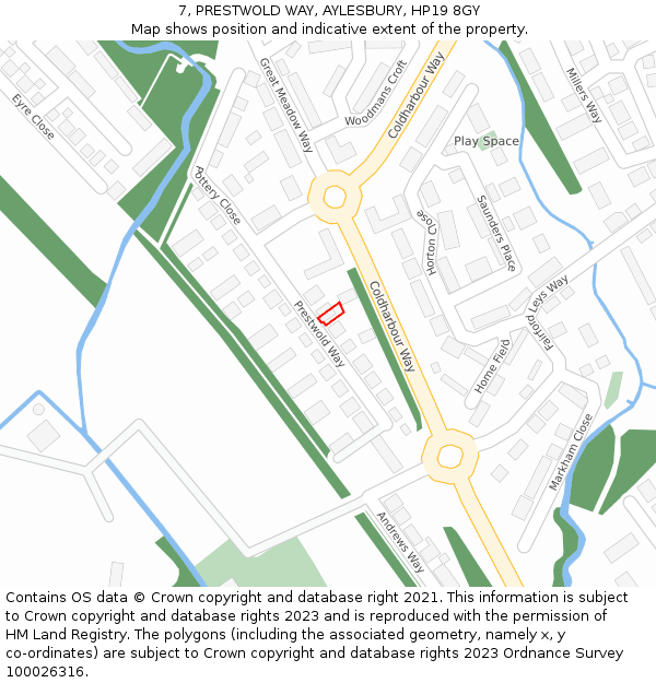 7, PRESTWOLD WAY, AYLESBURY, HP19 8GY: Location map and indicative extent of plot