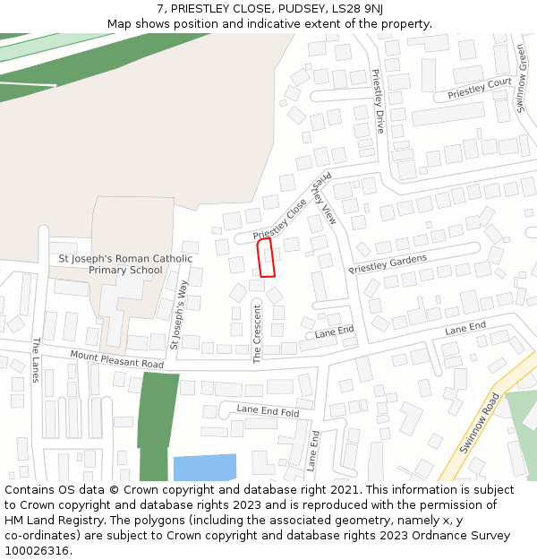 7, PRIESTLEY CLOSE, PUDSEY, LS28 9NJ: Location map and indicative extent of plot
