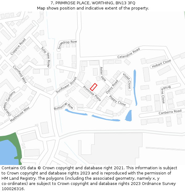 7, PRIMROSE PLACE, WORTHING, BN13 3FQ: Location map and indicative extent of plot