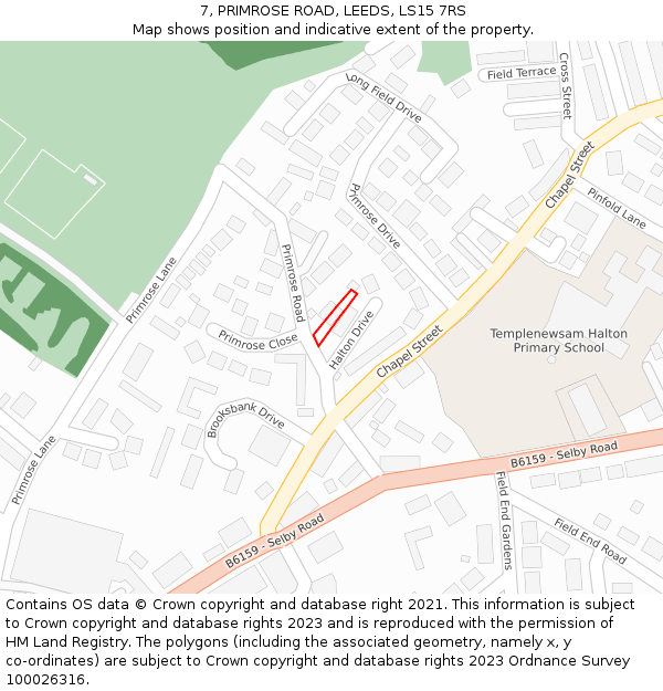 7, PRIMROSE ROAD, LEEDS, LS15 7RS: Location map and indicative extent of plot