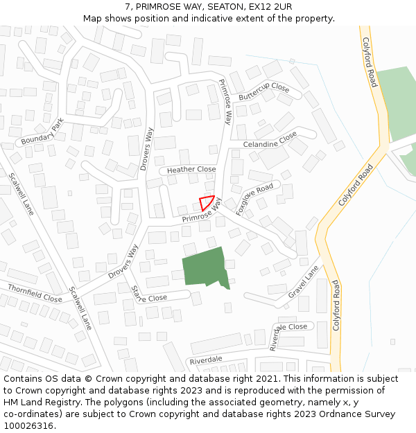 7, PRIMROSE WAY, SEATON, EX12 2UR: Location map and indicative extent of plot