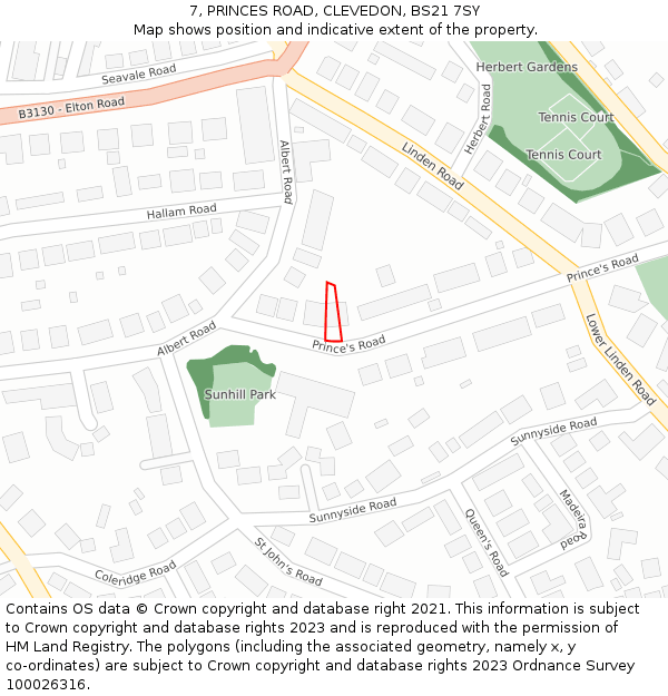 7, PRINCES ROAD, CLEVEDON, BS21 7SY: Location map and indicative extent of plot