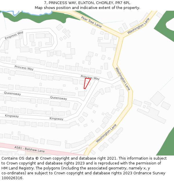 7, PRINCESS WAY, EUXTON, CHORLEY, PR7 6PL: Location map and indicative extent of plot