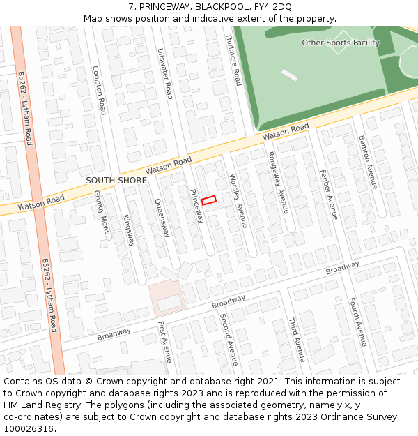 7, PRINCEWAY, BLACKPOOL, FY4 2DQ: Location map and indicative extent of plot