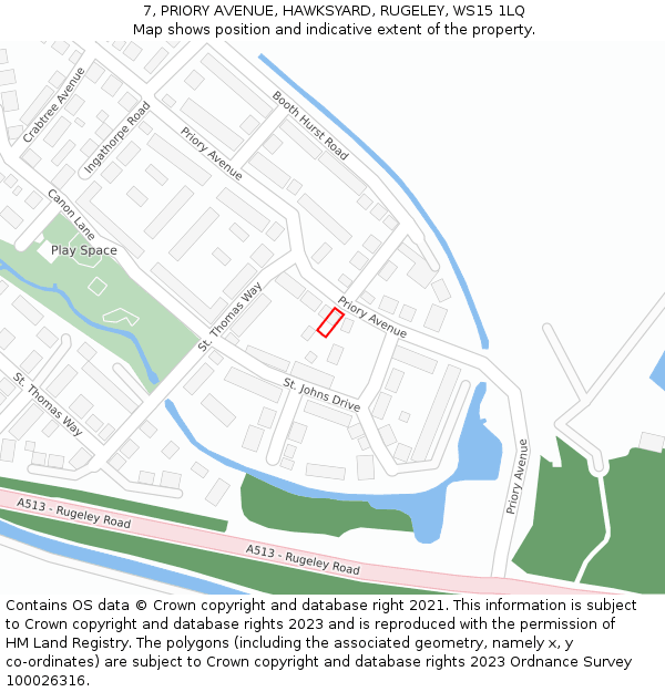7, PRIORY AVENUE, HAWKSYARD, RUGELEY, WS15 1LQ: Location map and indicative extent of plot