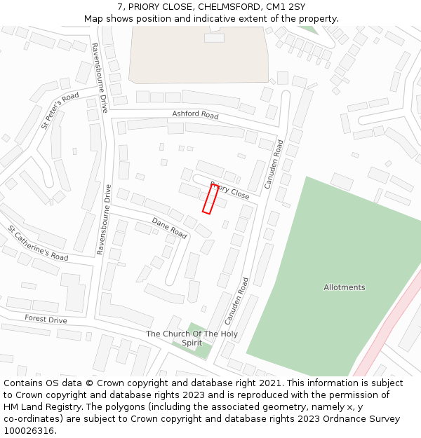 7, PRIORY CLOSE, CHELMSFORD, CM1 2SY: Location map and indicative extent of plot