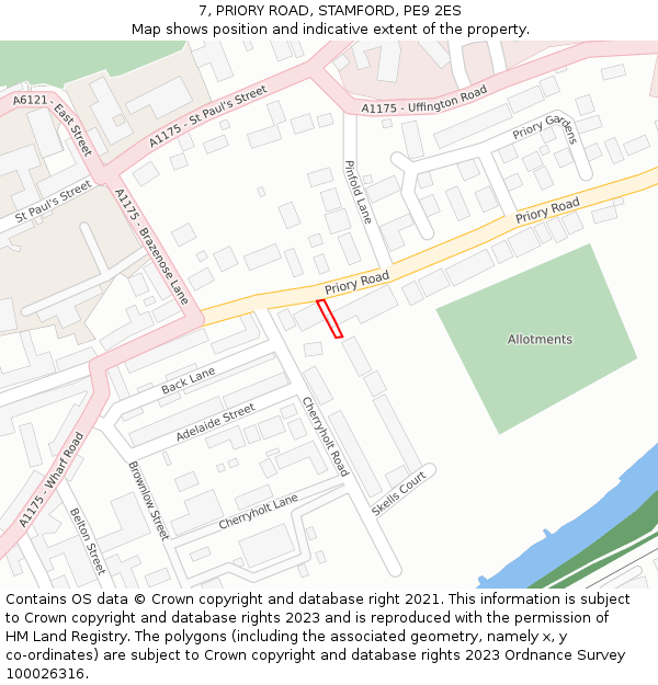 7, PRIORY ROAD, STAMFORD, PE9 2ES: Location map and indicative extent of plot