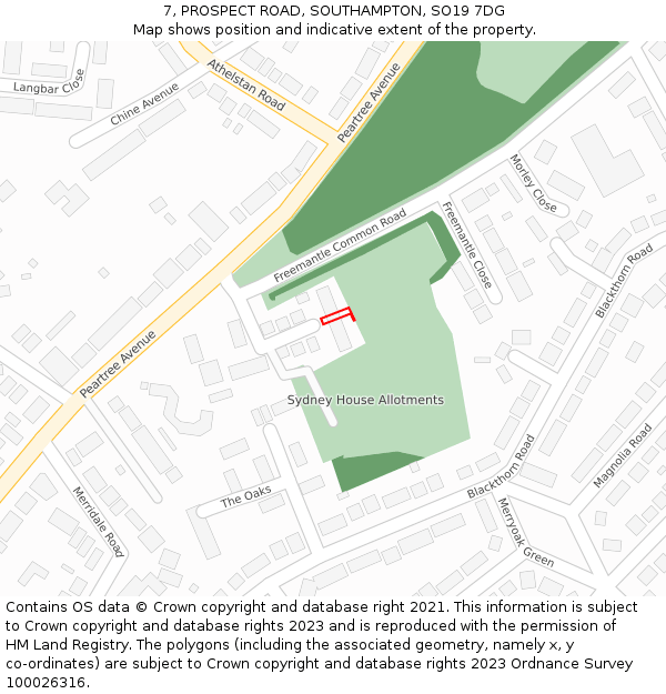 7, PROSPECT ROAD, SOUTHAMPTON, SO19 7DG: Location map and indicative extent of plot