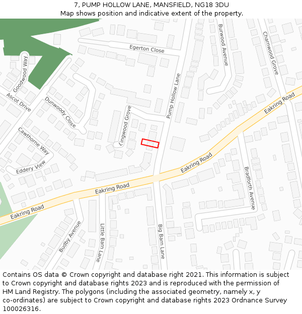 7, PUMP HOLLOW LANE, MANSFIELD, NG18 3DU: Location map and indicative extent of plot