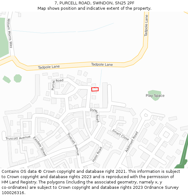 7, PURCELL ROAD, SWINDON, SN25 2PF: Location map and indicative extent of plot
