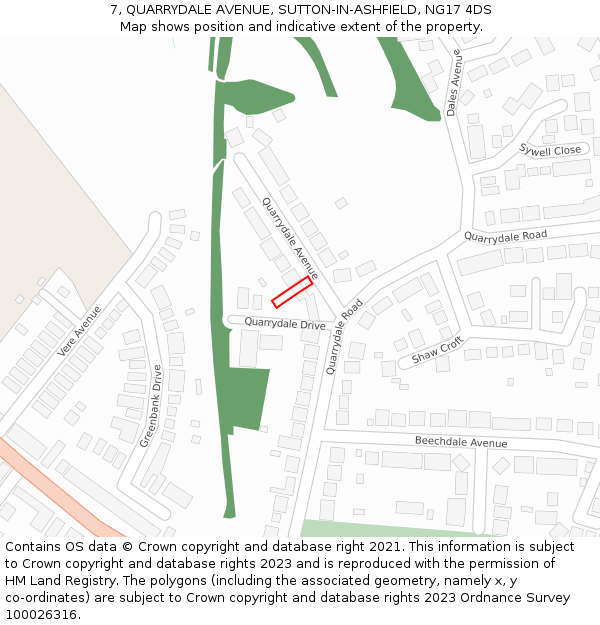 7, QUARRYDALE AVENUE, SUTTON-IN-ASHFIELD, NG17 4DS: Location map and indicative extent of plot
