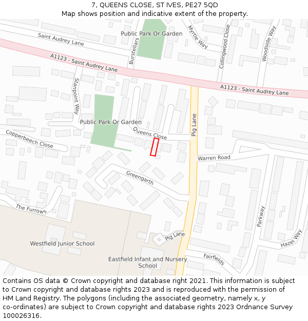 7, QUEENS CLOSE, ST IVES, PE27 5QD: Location map and indicative extent of plot