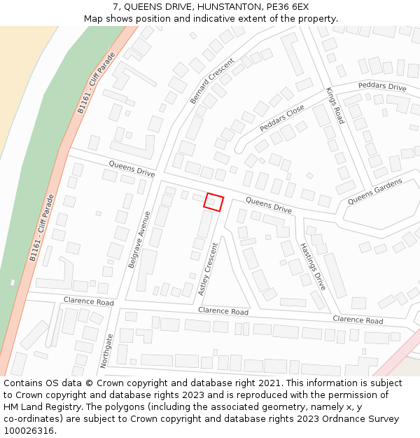 7, QUEENS DRIVE, HUNSTANTON, PE36 6EX: Location map and indicative extent of plot