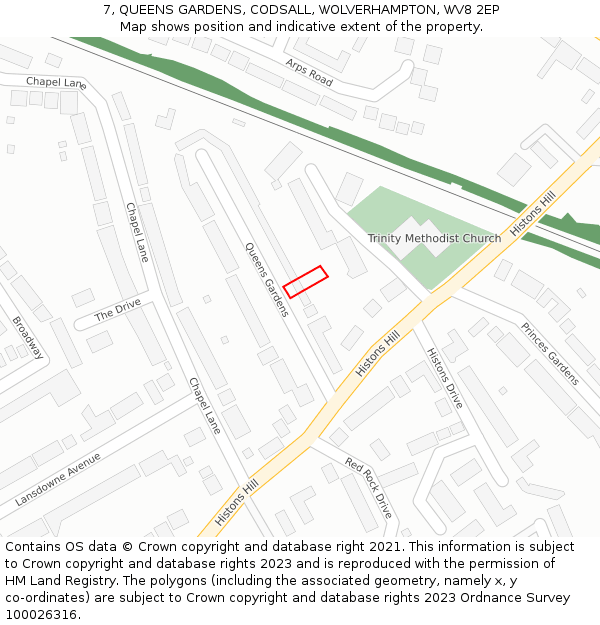 7, QUEENS GARDENS, CODSALL, WOLVERHAMPTON, WV8 2EP: Location map and indicative extent of plot