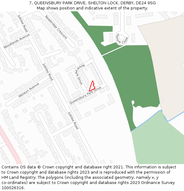 7, QUEENSBURY PARK DRIVE, SHELTON LOCK, DERBY, DE24 9SG: Location map and indicative extent of plot