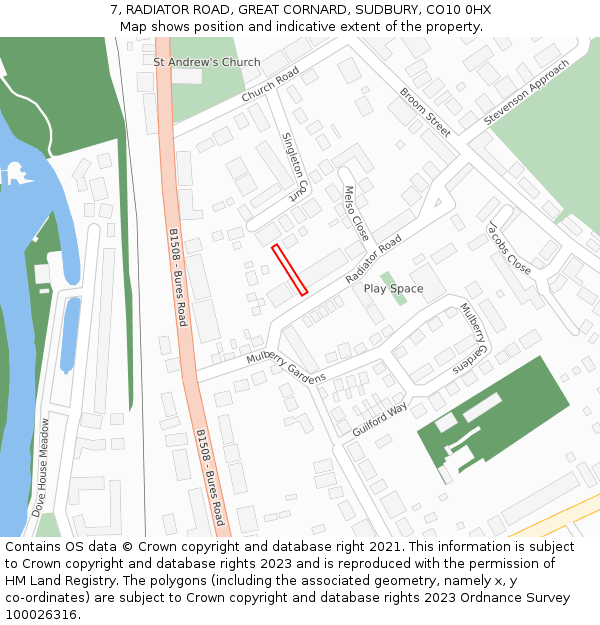 7, RADIATOR ROAD, GREAT CORNARD, SUDBURY, CO10 0HX: Location map and indicative extent of plot