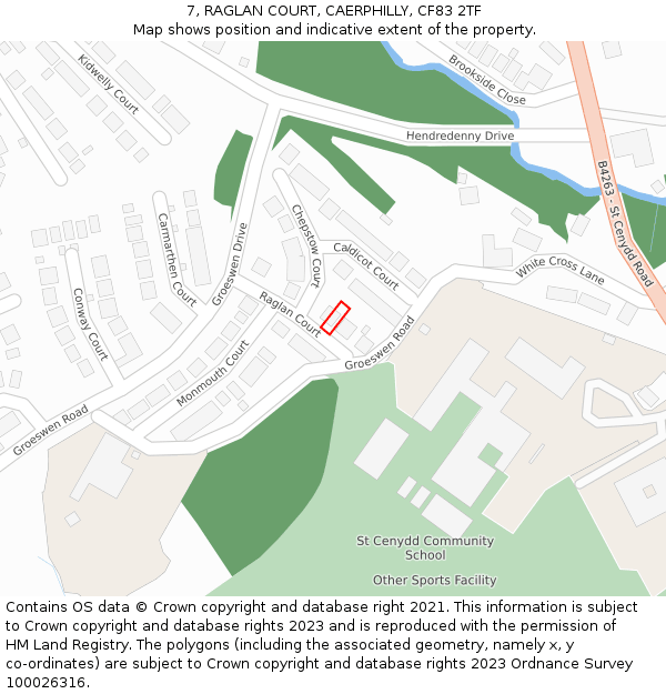 7, RAGLAN COURT, CAERPHILLY, CF83 2TF: Location map and indicative extent of plot