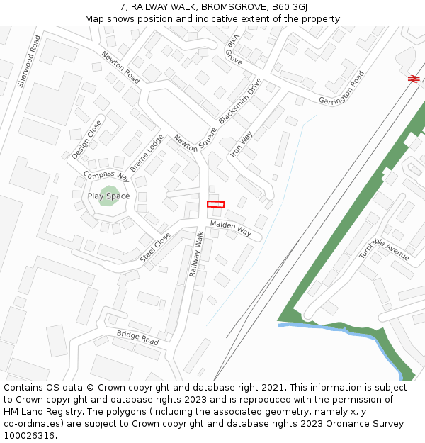 7, RAILWAY WALK, BROMSGROVE, B60 3GJ: Location map and indicative extent of plot