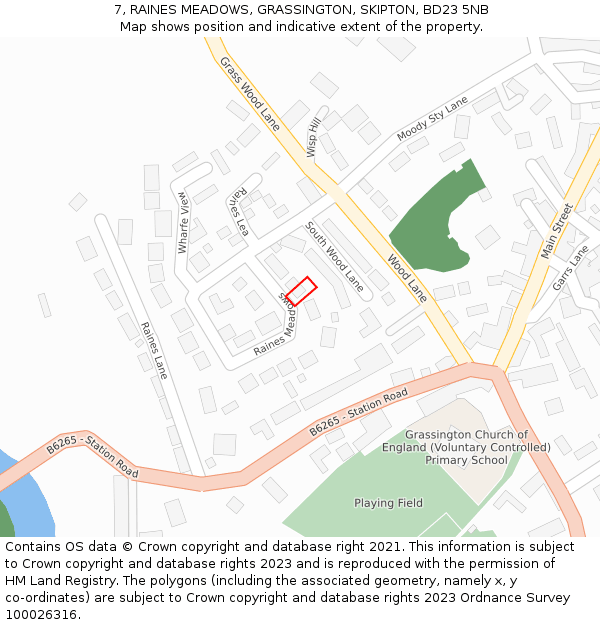 7, RAINES MEADOWS, GRASSINGTON, SKIPTON, BD23 5NB: Location map and indicative extent of plot