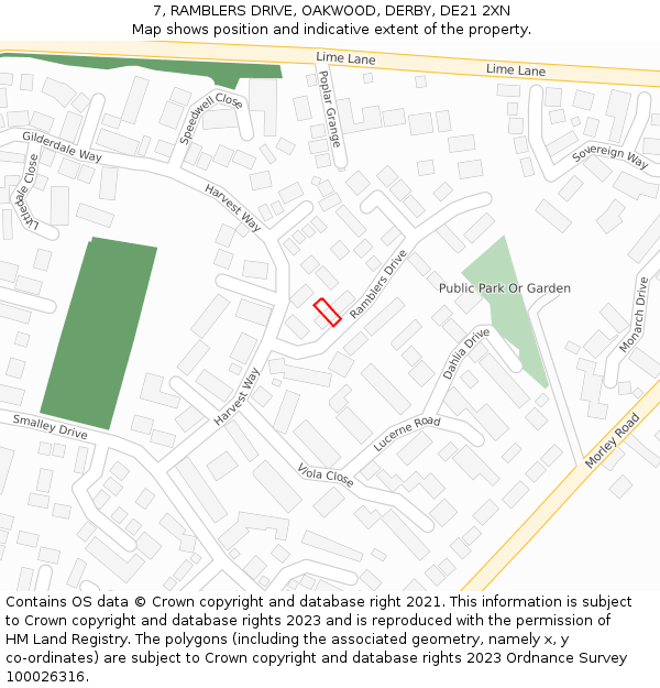 7, RAMBLERS DRIVE, OAKWOOD, DERBY, DE21 2XN: Location map and indicative extent of plot
