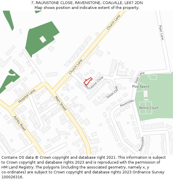 7, RAUNSTONE CLOSE, RAVENSTONE, COALVILLE, LE67 2DN: Location map and indicative extent of plot