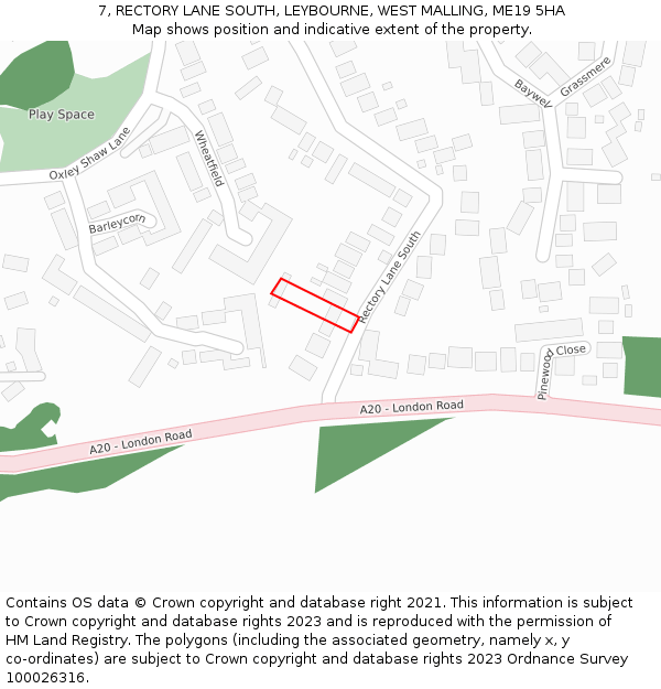 7, RECTORY LANE SOUTH, LEYBOURNE, WEST MALLING, ME19 5HA: Location map and indicative extent of plot