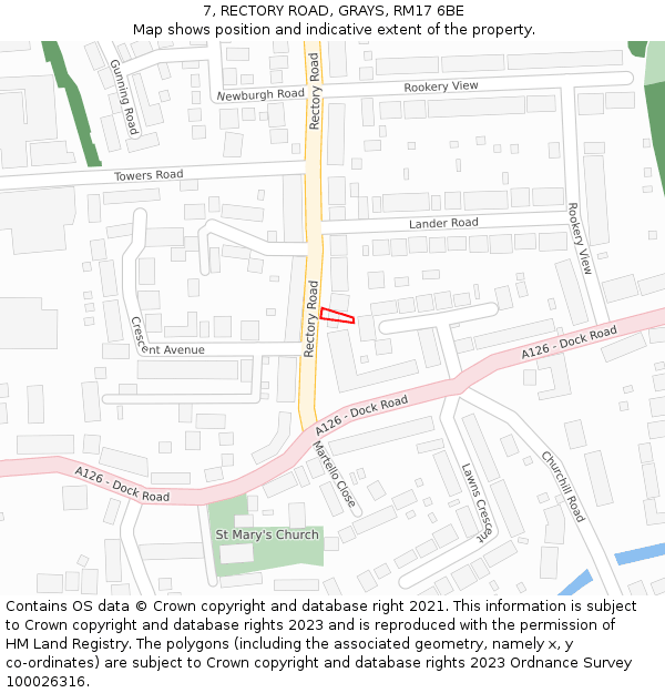 7, RECTORY ROAD, GRAYS, RM17 6BE: Location map and indicative extent of plot