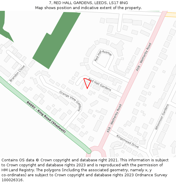 7, RED HALL GARDENS, LEEDS, LS17 8NG: Location map and indicative extent of plot