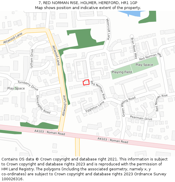 7, RED NORMAN RISE, HOLMER, HEREFORD, HR1 1GP: Location map and indicative extent of plot