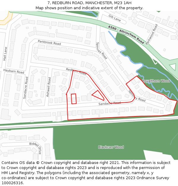 7, REDBURN ROAD, MANCHESTER, M23 1AH: Location map and indicative extent of plot