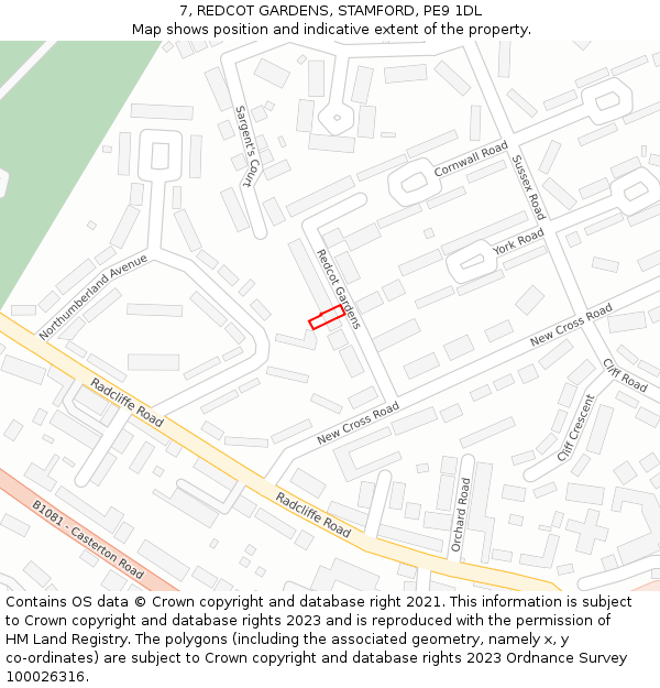 7, REDCOT GARDENS, STAMFORD, PE9 1DL: Location map and indicative extent of plot