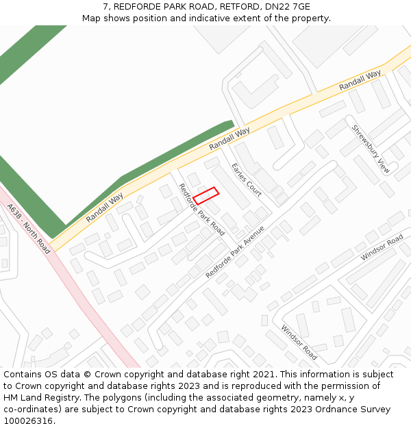 7, REDFORDE PARK ROAD, RETFORD, DN22 7GE: Location map and indicative extent of plot