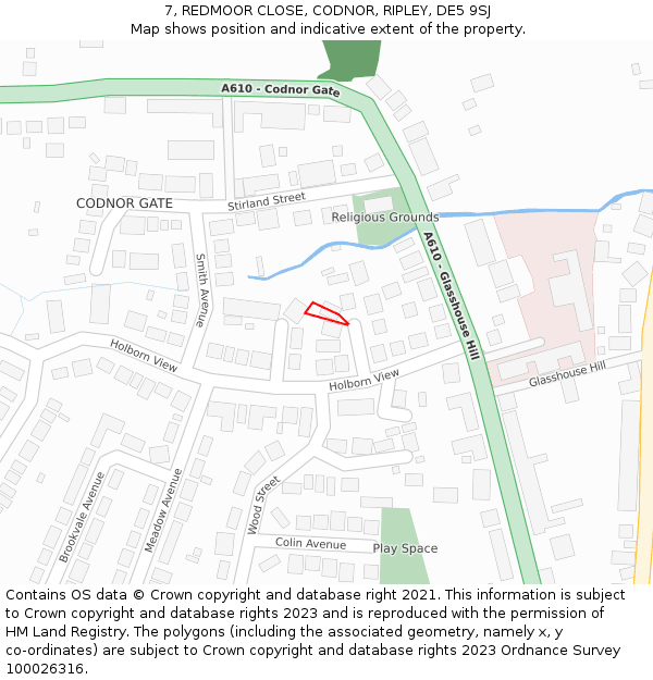 7, REDMOOR CLOSE, CODNOR, RIPLEY, DE5 9SJ: Location map and indicative extent of plot