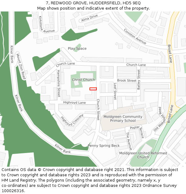 7, REDWOOD GROVE, HUDDERSFIELD, HD5 9EQ: Location map and indicative extent of plot